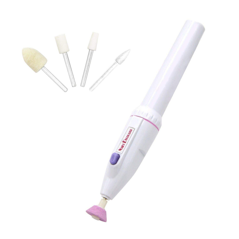 White Electric Manicure And Pedicure Kit 5In1 Battery Powered Nail File For Home, Salonquality Results,