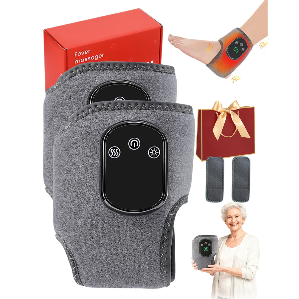 Heated Foot Massager with Triple Method Relief, 5Level Heat Therapy, Wireless Ankle Wrap, 2pcs Gray