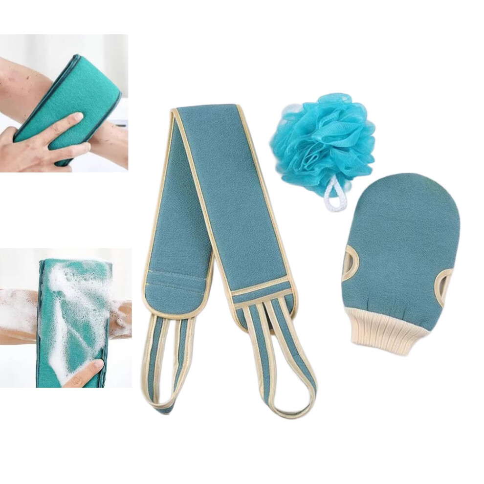 Back Scrubber for Shower 38in DualSided Exfoliating Bath Set with Loofah Gloves Deep Pore Cleansing