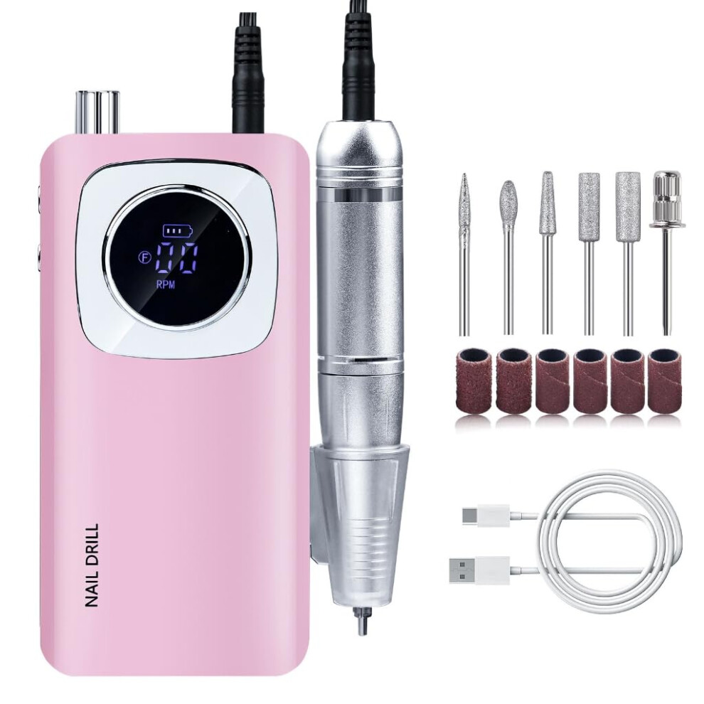 Pink Professional Electric Nail Drill 45000Rpm Rechargeable File For Acrylic And Gel Nails
