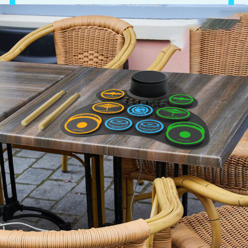 Rechargeable Electronic Drum Set with Built-in Speaker, 1000mAh, Foldable Portable 2