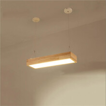 Rustic Farmhouse Chandelier Wooden LED 3000K Linear Pendant Light for Kitchen Island Dining Room 60x20cm