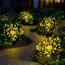Solar Garden Lights 120 LED Firework Design IP65 Waterproof Outdoor Decoration with 8 Modes Warm White 2pcs