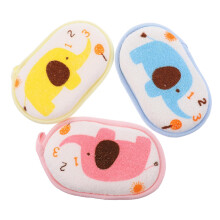Soft Cotton Baby Bath Towel and Sponge Set for Newborns, Cartoon Elephant, Safe Sensitive Skin