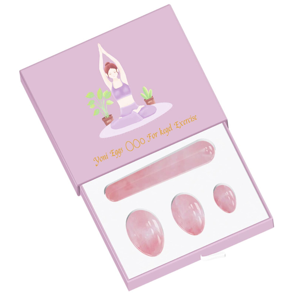 Rose Quartz Yoni Egg Set with Natural Crystal Massage Stick for Meditation and Kegel Exercise