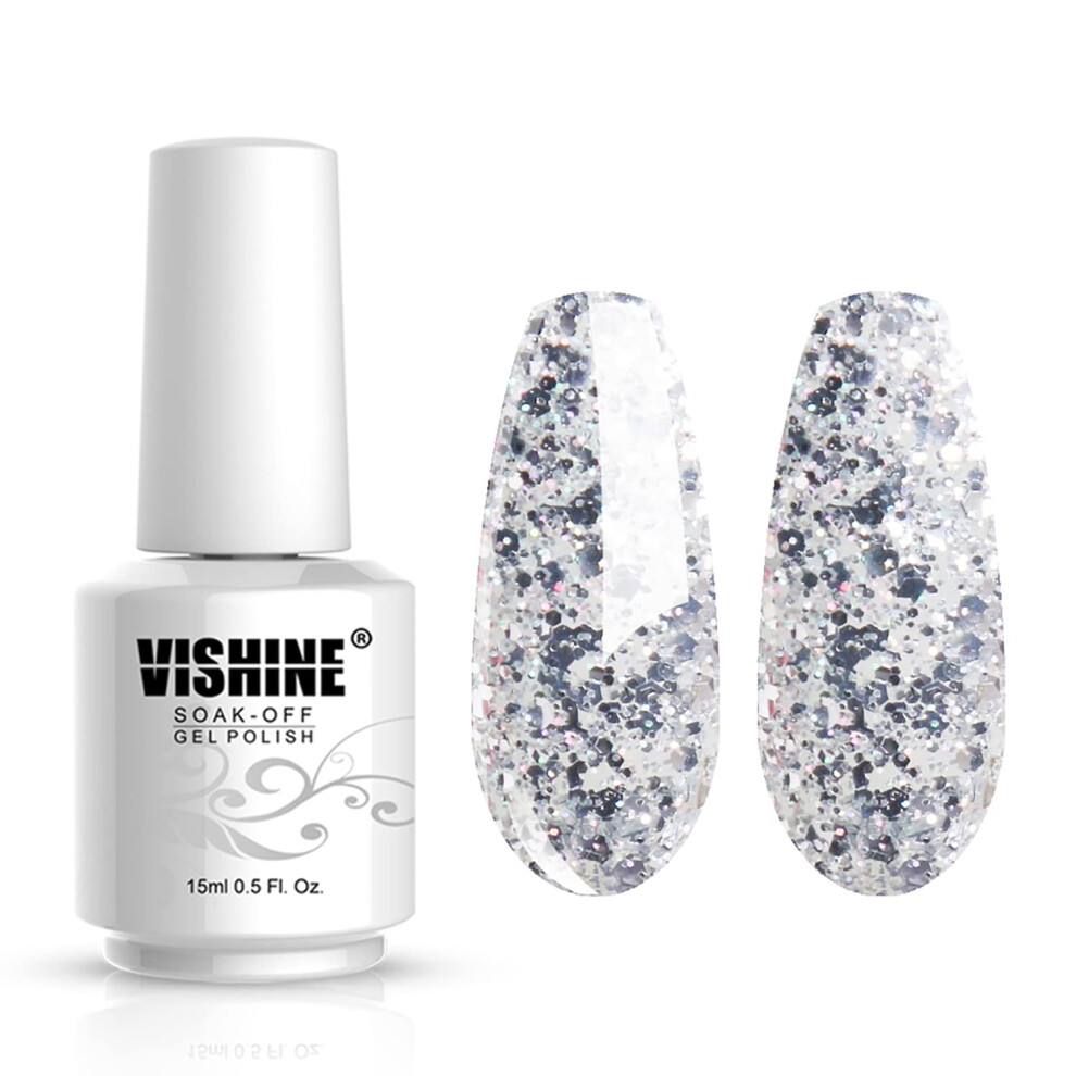 Silver Glitter Gel Nail Polish 15Ml Longlasting Shine Soak Off Uv Led Gel Polish 1853