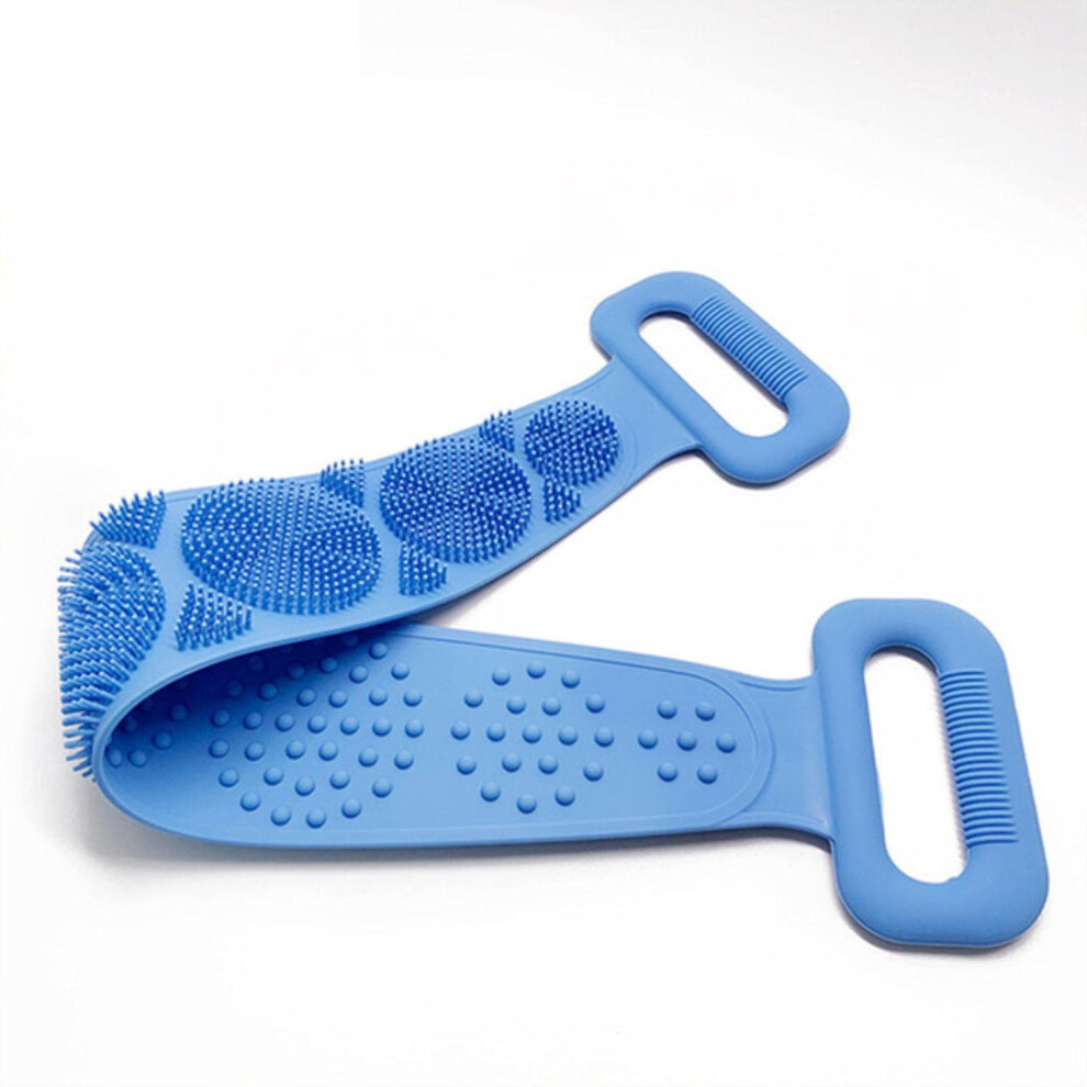Silicone Bath Towel Back Scrubber 60cm DualSided Exfoliating Brush with NonSlip Grip Blue