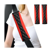 2PCS Leather Car Seat Belt Cover with Soft Sponge Padding, Breathable Universal Shoulder Pad for Car SUV Truck RV (Red)