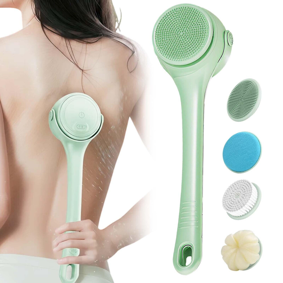Electric Body Brush with Long Handle, Waterproof Dual Speed Silicone Back Scrubber, USB Rechargeable Mint Green