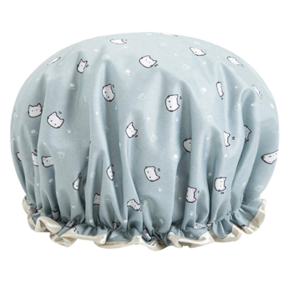 Shower Cap for Women Waterproof Double Layer Bath Hat with Elastic Fit Reusable Hair Protection