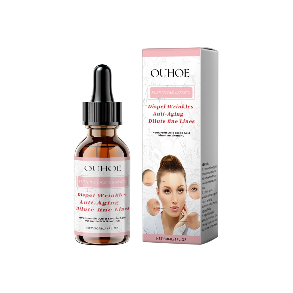 Anti Aging Serum with Hyaluronic and Lactic Acid for Wrinkle Reduction, Hydration and Radiance, 1oz
