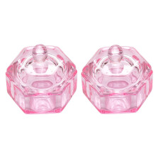2 Pcs Pink Glass Nail Art Dappen Dish with Lid for Accurate Acrylic Liquid and Powder Mixing