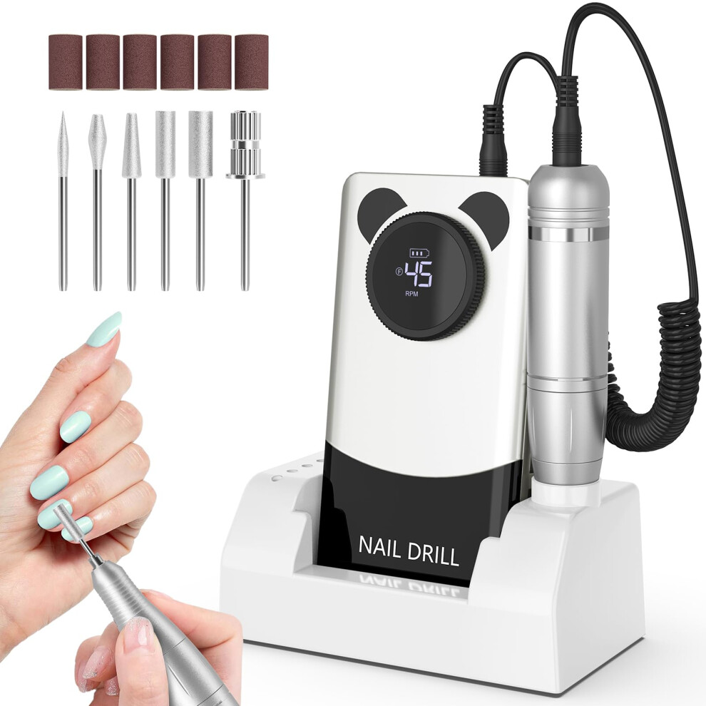 Professional Nail Drill 45000 RPM Rechargeable Electric Nail File with LCD for Acrylic and Gel Nails