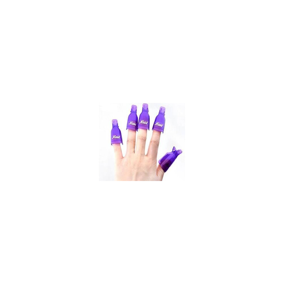 10Pcs Nail Polish Remover Clips for Acrylic Gel Polish, Reusable Purple Caps with Fast Polish Removal