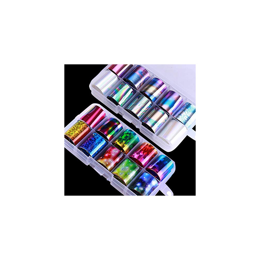 Nail Stickers 10 PCS Holographic Nail Foil Set Transparent Transfer Foil for Elegant DIY Manicure