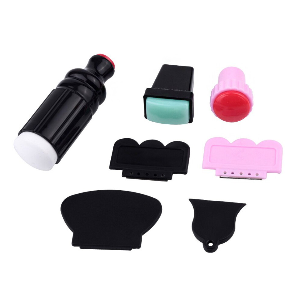 Nail Stamping Kit with Plates and Scrapers, DoubleEnd Stamper, Precise Design Transfer, 7 Pcs Set