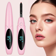 Heated Eyelash Curler with LED Display, 3 Temperature Modes, TypeC Rechargeable, Pink