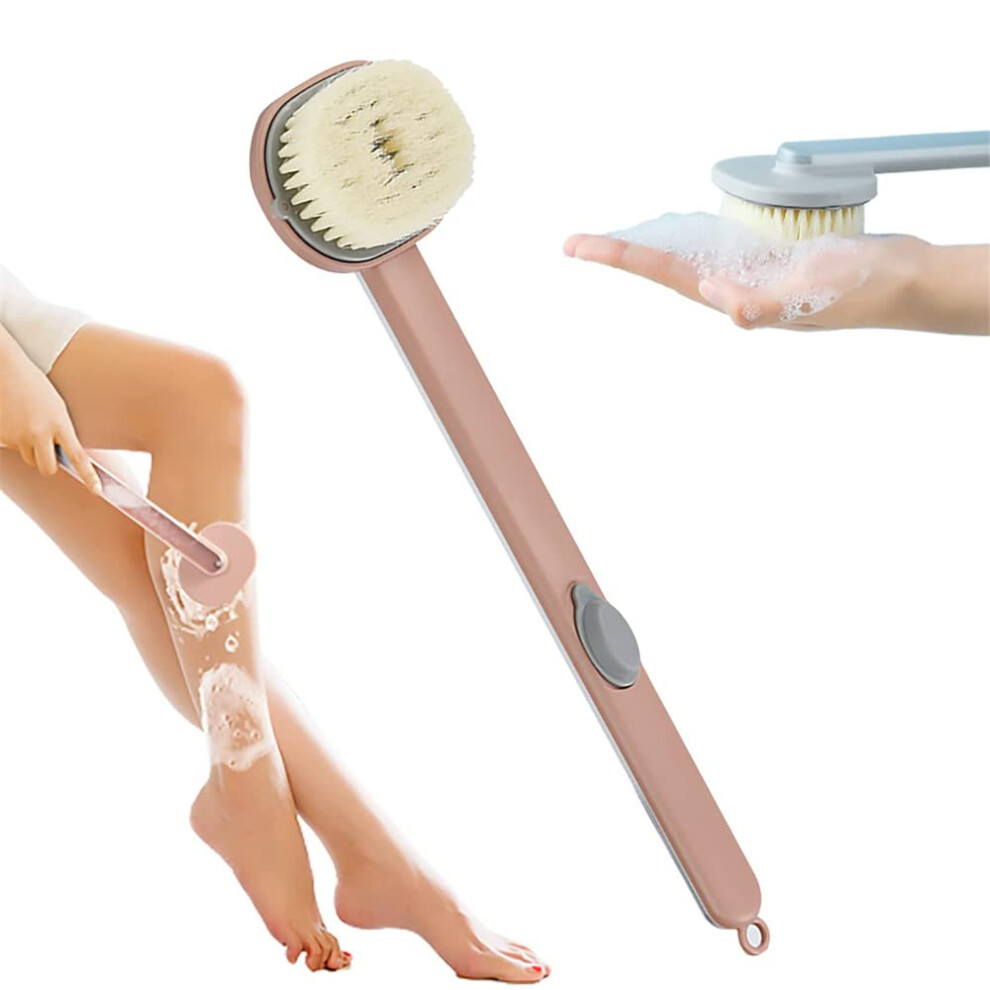 Pink Long Handle Bath Brush With Builtin Gel Dispenser, Detachable Back Scrubber For Shower
