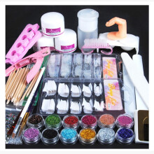 Acrylic Nail Art Kit with Glitter Powder Brush Pump and Practice Finger for Beginners