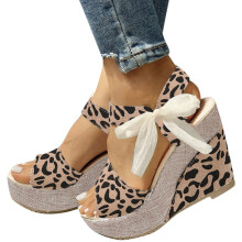 Women's Espadrille Wedge Sandals Size 7.5 Open Toe Lace Up Platform Brown Summer Beach Shoes