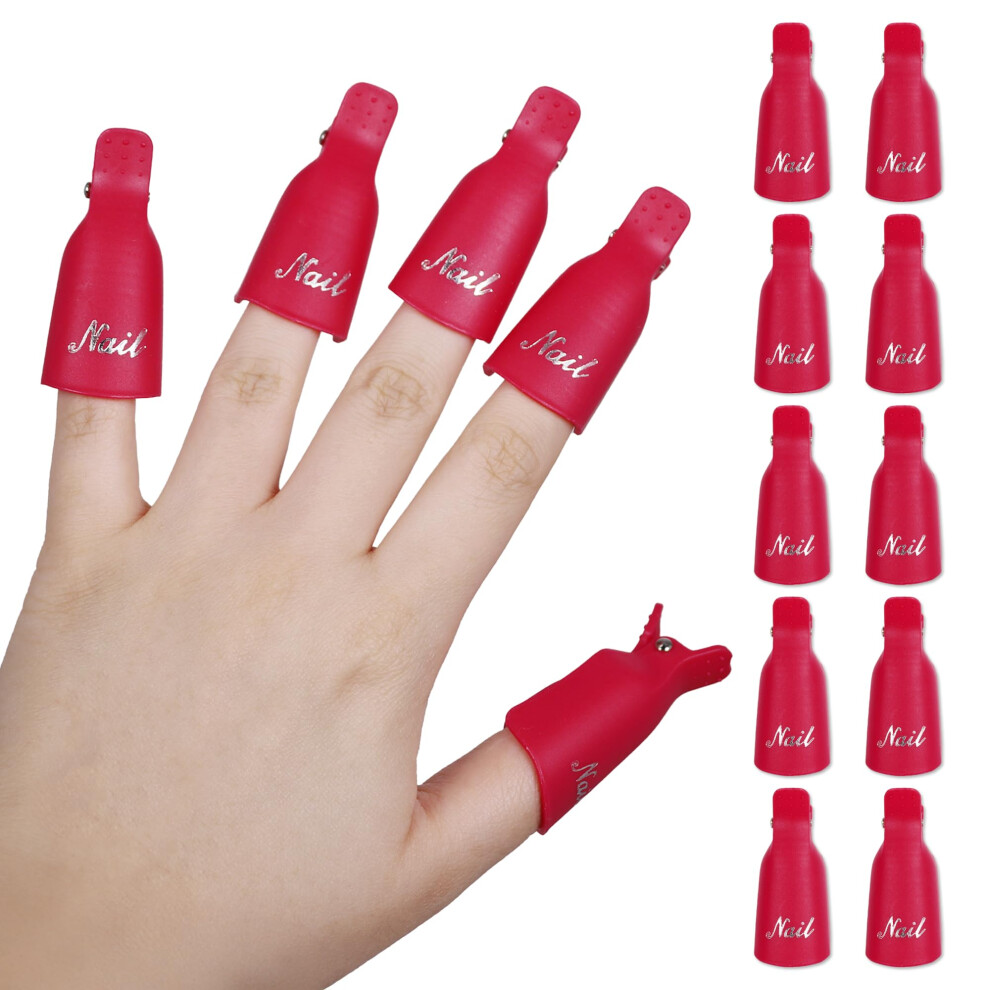 Red Reusable Gel Nail Polish Remover Clips For Soak Off Acrylic Nails, Secure Cotton Hold, 10 Pcs