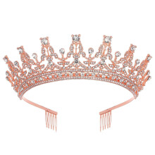 Tiara and Crown for Women Bridal Wedding Rose Gold Queen Headband with Handcrafted Cubic Zirconia