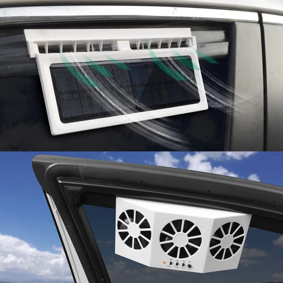Solar Car Fan 3 Ports Solar Powered Ventilation For Parked Vehicles Heat Reduction 2W White 9113335826014