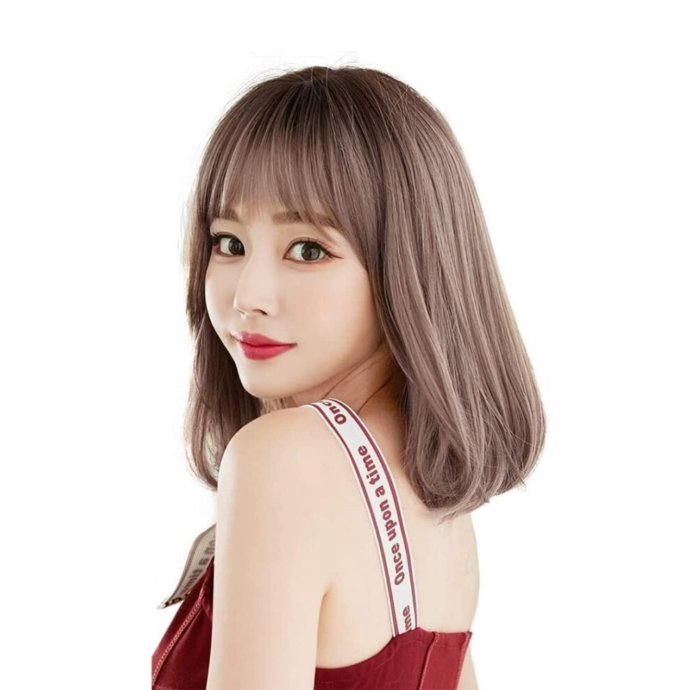 Unisex Short Wavy Synthetic Wig With Bangs, Shoulder Length, Heat Resistant Fiber, Natural Hairline Design