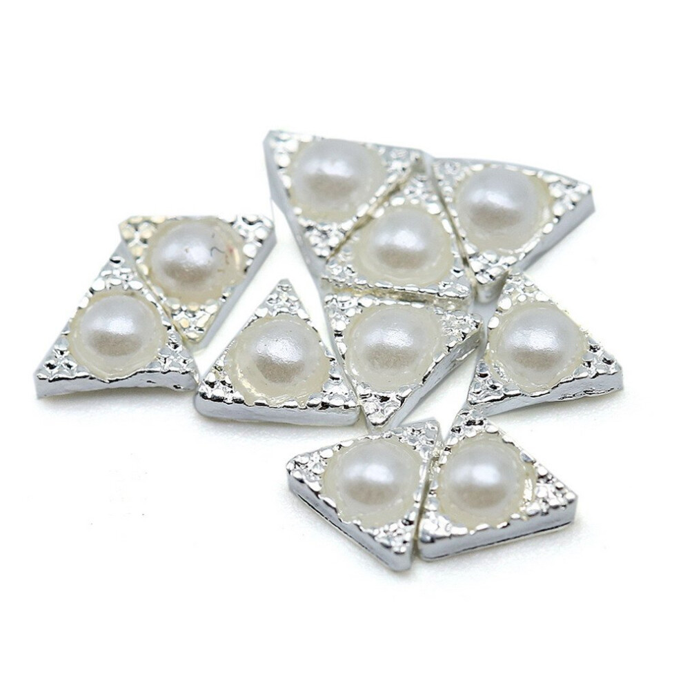 Silver 10Pcs 3D Alloy Rhinestone Triangle Nail Charms Set For Diy Manicure And Gel Nails