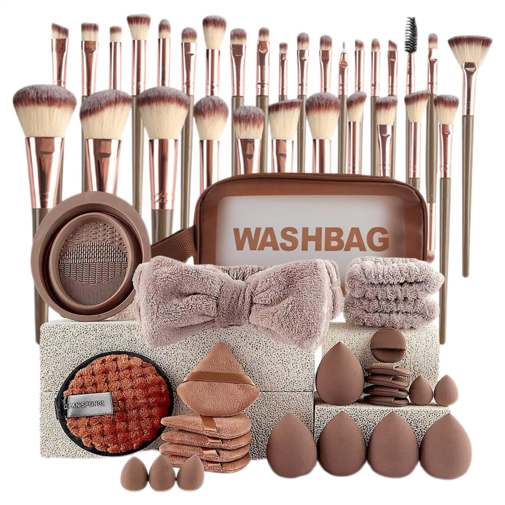 Makeup Brush Set 56pcs with Sponge and Organizer Bag for Foundation Eyeshadow Concealer Powder