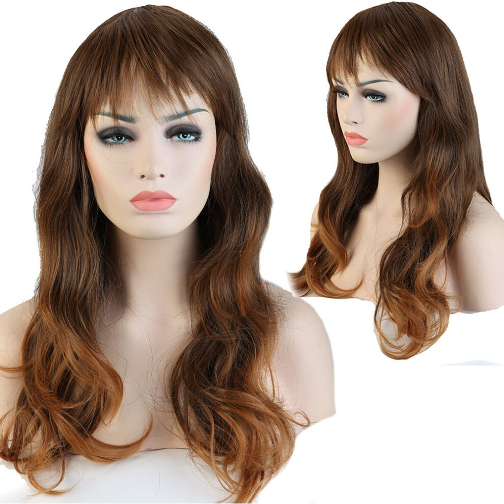 Unisex Brown 19 Inch Curly Synthetic Hair Wig To Coffee Ombre Heat Resistant Fiber For Women