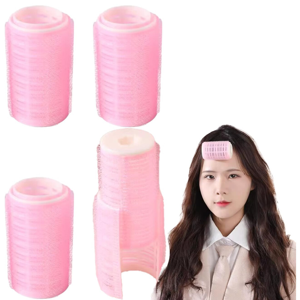 Pink 4 Pcs Selfadhesive Hair Rollers For Volume, No Heat Curling For Bangs And Waves,