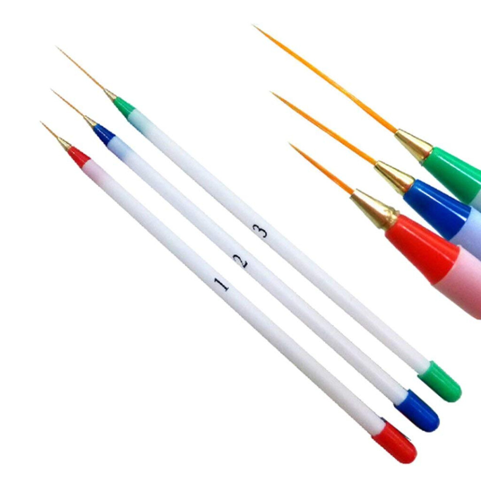 Nail Art Brush Set 3pcs with Striping Liner Brushes for Precise Gel Manicure and Fine Detailing