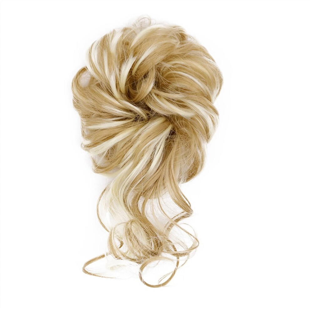 Unisex Messy Bun Hairpiece With Claw Clip Synthetic Chignon Ponytail Hair Extension 24H613 Blonde
