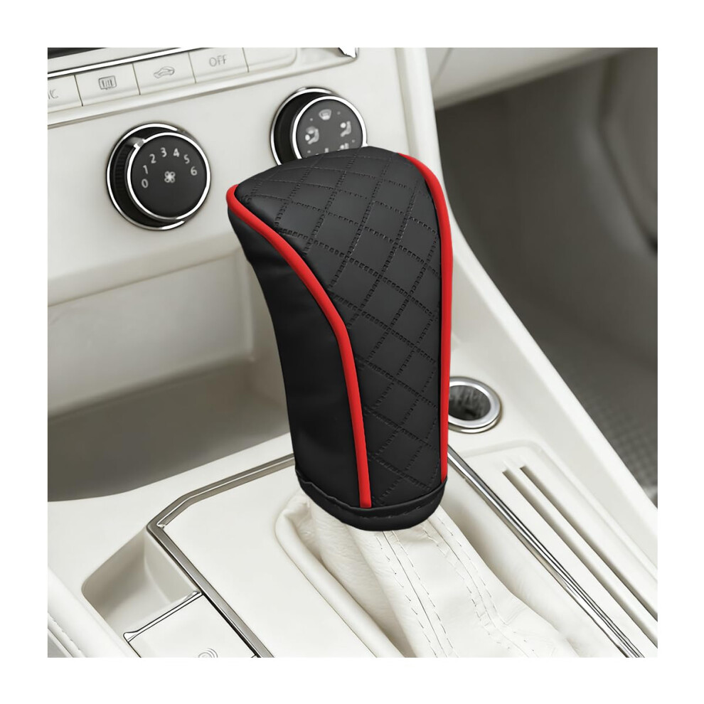 Universal Leather Car Gear Shift Knob Cover, Breathable Antislip Grip Protector, Black/Red 9169991696904