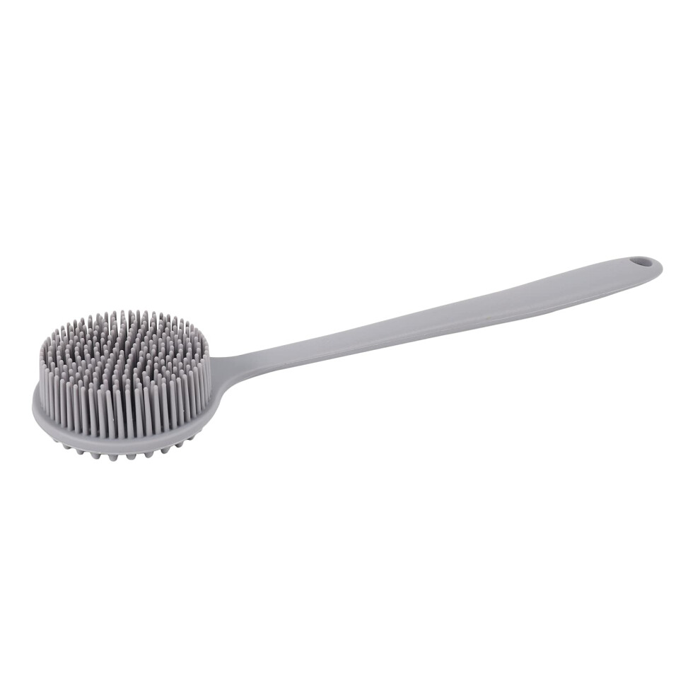 Gray Soft Silicone Back Scrubber With Long Handle For Gentle Skin Exfoliation And Circulation Boost,