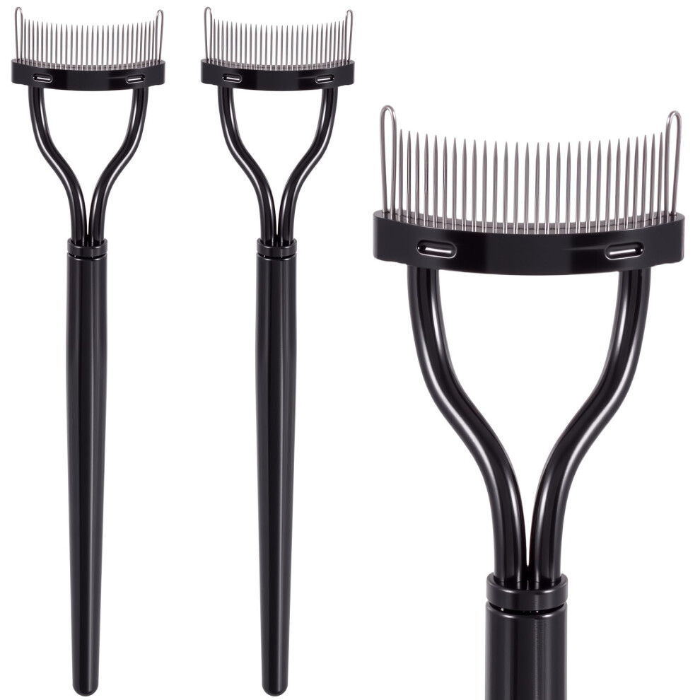 Black 2 Pcs Metal Eyelash Comb Lash Separator Tool, Ergonomic Design For Clump Mascara And Defined Lashes (Black)