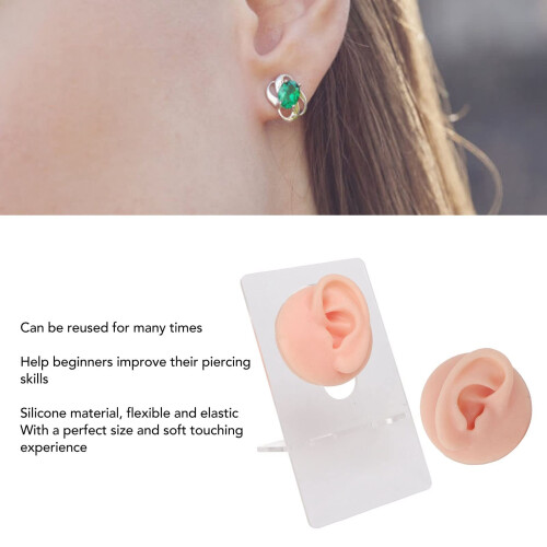 Ear Piercing Practice Model with Soft Silicone Realistic Ear and Acrylic Bracket Light Skin 1