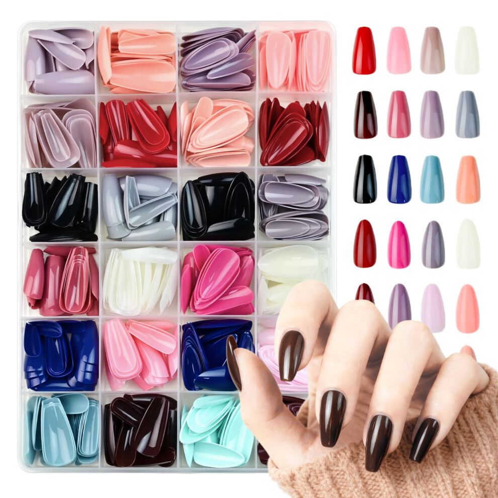 Press on Nails Kit 576PCS Fake Nails with Almond and Coffin Shapes, Glossy Full Cover for Women