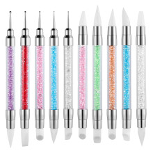 10 PCS Silicone Nail Art Tools Dual End Brush Set for 3D Gel Sculpting Painting Carving