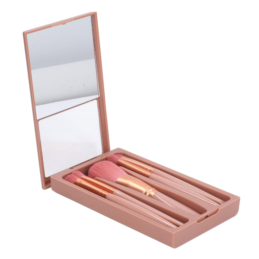 Makeup Brush Set 5 Piece SkinFriendly Synthetic Fiber with Mirror Case for Travel Beginners