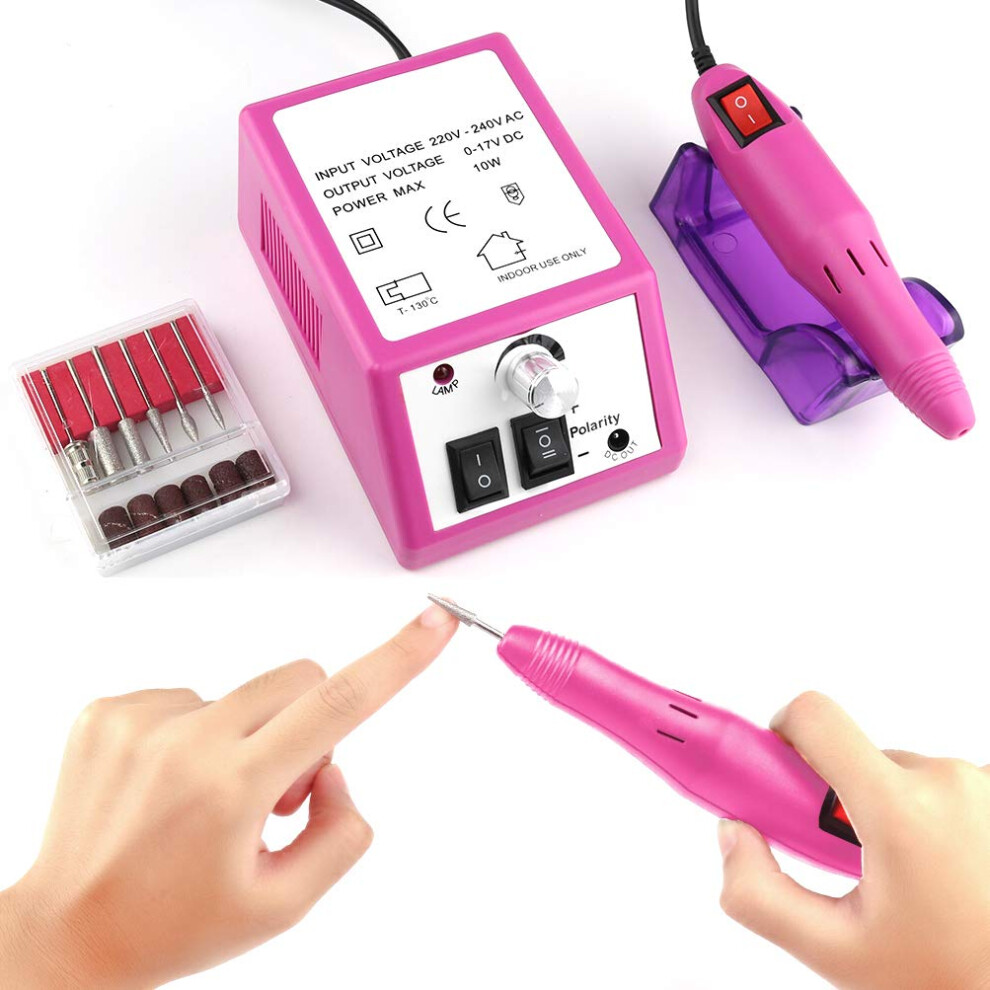 Electric Nail Drill 20000RPM Professional Manicure Pedicure Kit with Variable Speed and 6 Bits for Acrylic Gel Nails