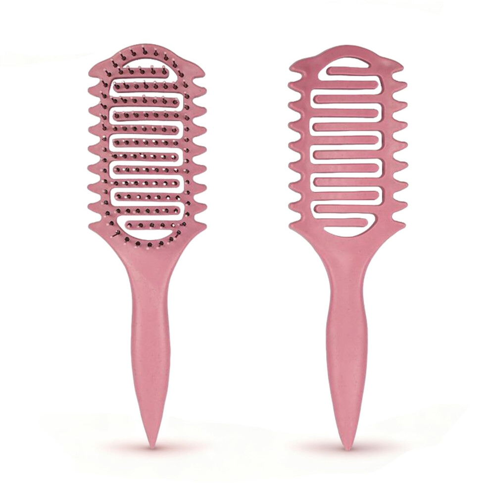 Pink Curling Brush For Wet And Dry Hair With Nylon Bristles, Antifrizz, Ergonomic Handle