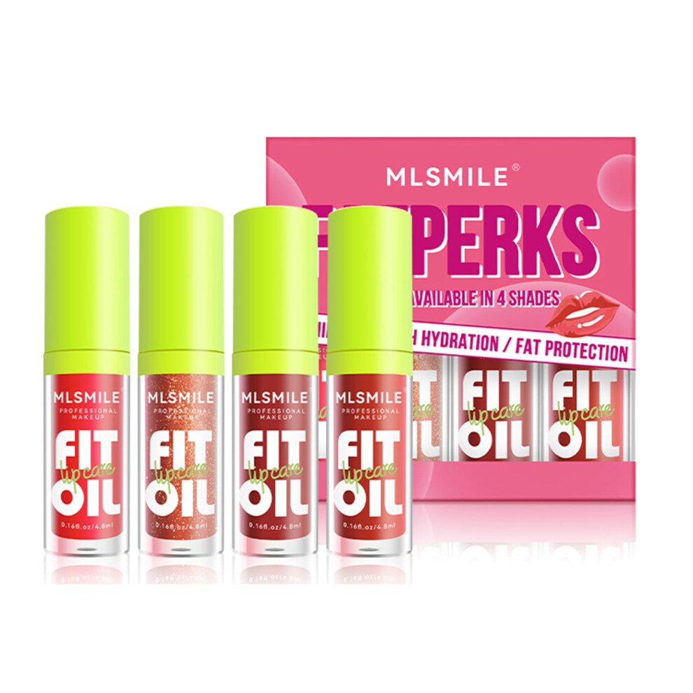 4pcs Tinted Hydrating Lip Glow Oil Set with Plumping Shine for Dry Lips, NonSticky Lip Gloss