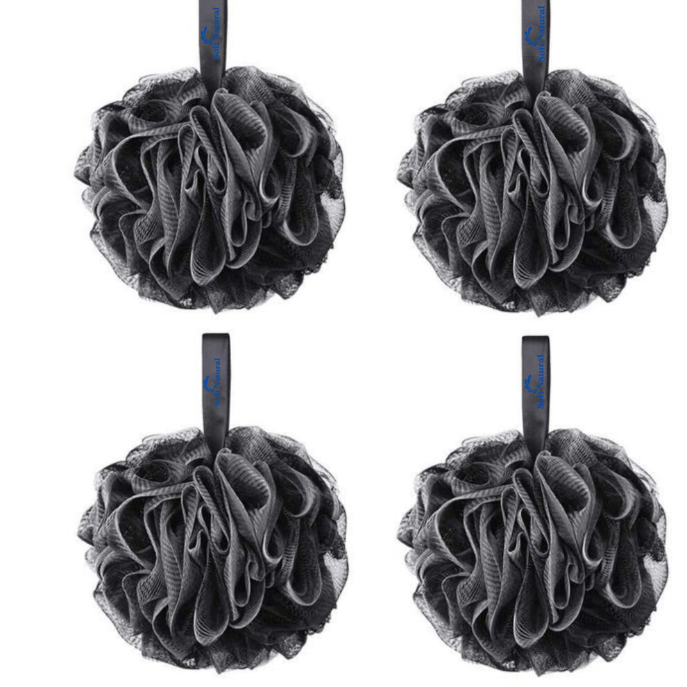 Black Bamboo Charcoal Shower Loofah 4 Pack Bath Sponge Large 60G Pouf For Gentle Exfoliation