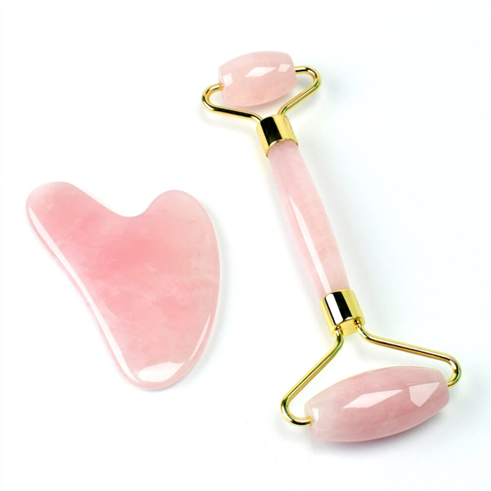 Pink Quartz Jade Roller for Face and Neck Massage, Reduce Wrinkles and Puffiness, 1pcs