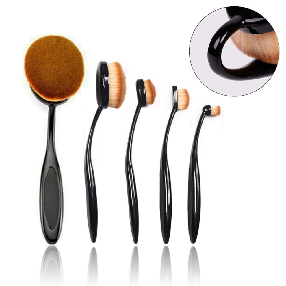 5 Piece Oval Makeup Brush Set for Foundation and Contour, Ergonomic Black FullFace Brushes