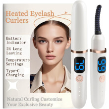 Heated Eyelash Curler with Battery Indicator, Electric Lash Curler 3 Temp Modes USB Rechargeable
