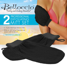 Set of 2 Self Tanning Exfoliating Gloves for Even Tan Prep, Gentle Body Scrub Mitts Reusable and Easy Clean