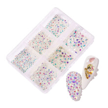 Nail Art Rhinestones Mixed Color Champagne Flat Back Gems 6 Grid MultiSize Set for Nails